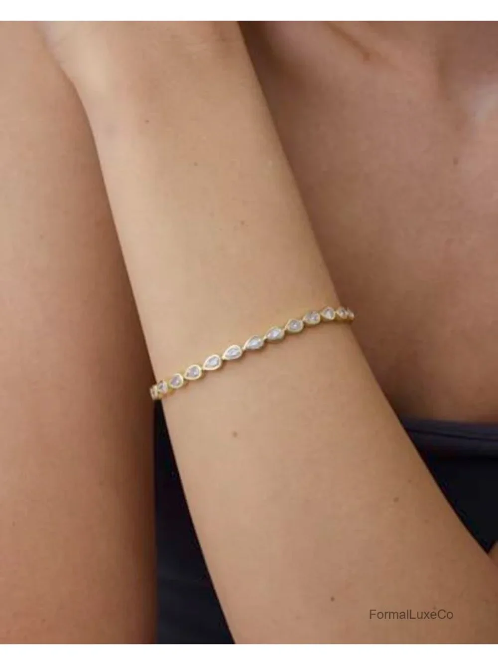 14K Gold Plated Tennis Bracelet for Women Bezel Set CZ Hypoallergenic